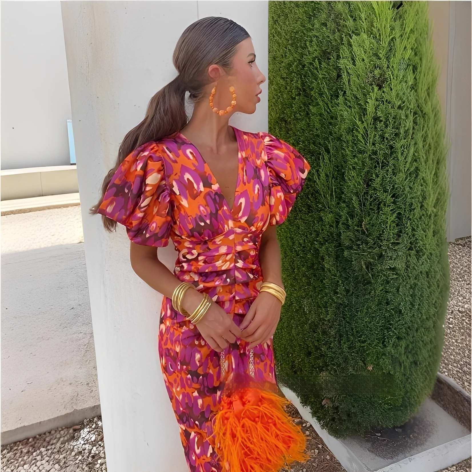 Gaëlle - Robe colorée à manches plissées pour femme