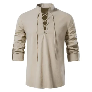 Josué - Chemise élégante à col en V et dentelle pour homme