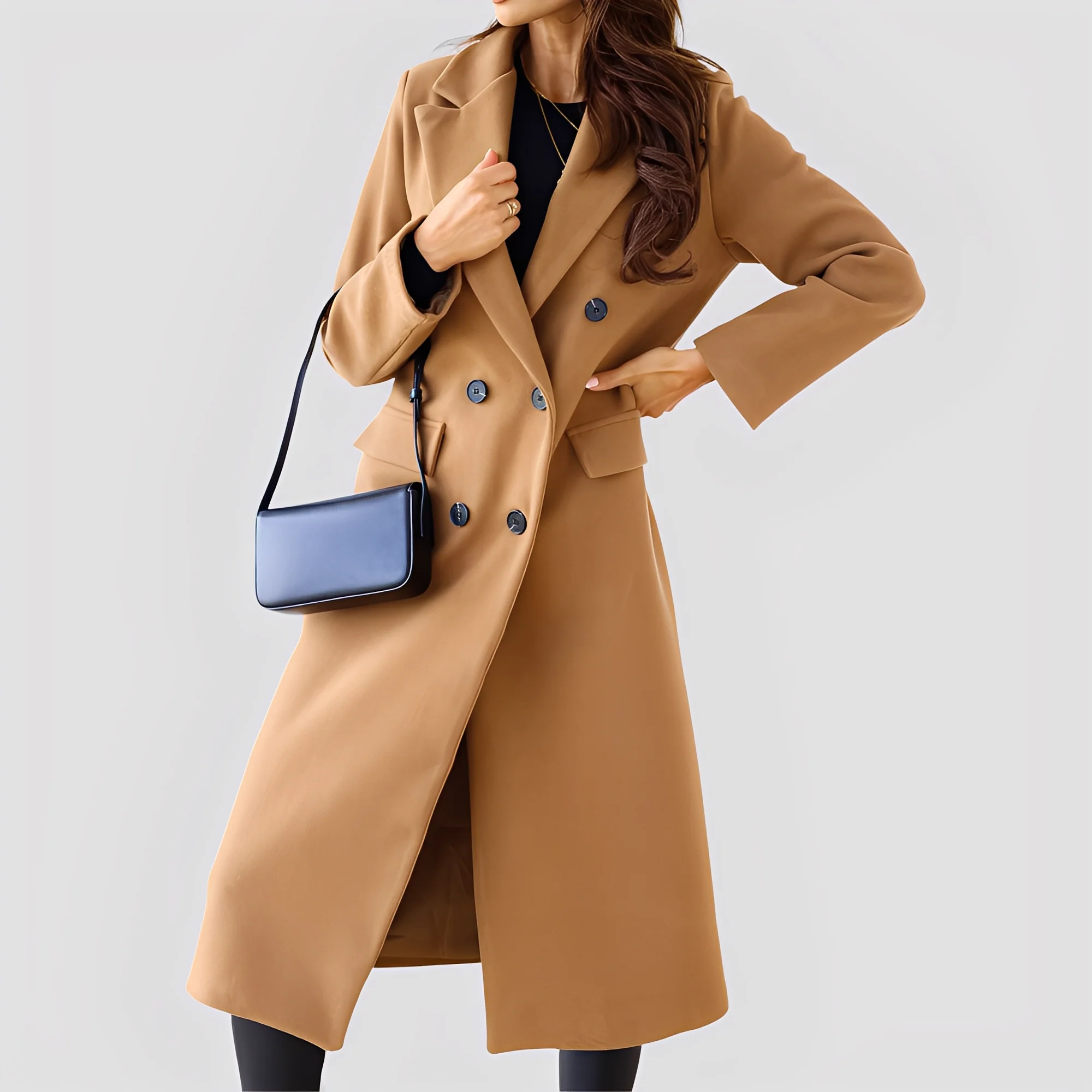 Jasmin - Long manteau chic pour femmes avec double boutonnage