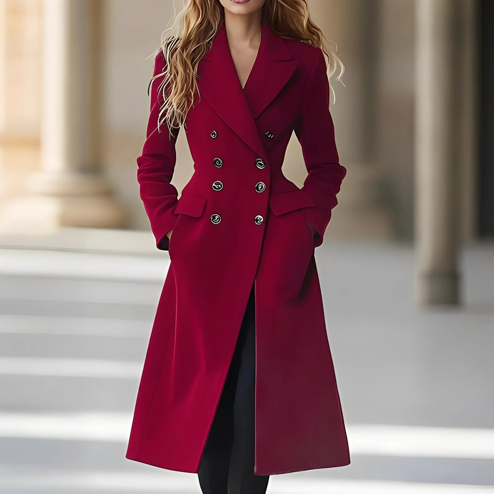 Chrissy - Long manteau à double boutonnage pour femmes, très à la mode