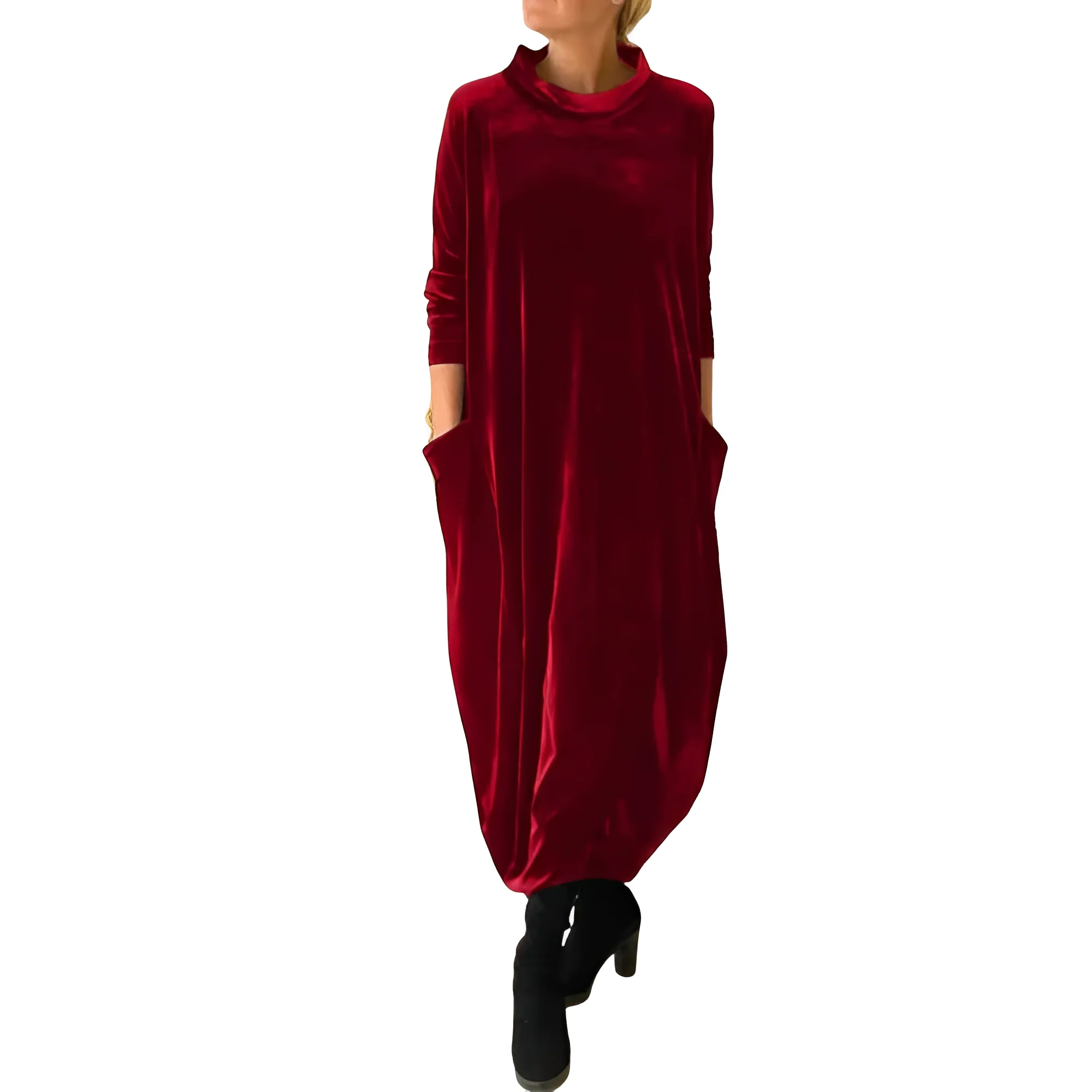 Roxanne - Robe longue chic en velours avec poches pour femmes