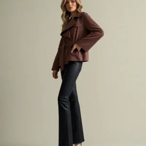 Veste Trench Courte Élégante à Revers & Ceinture – Manteau Automne Hiver Femme