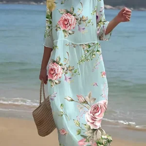 Keely - Robe midi féminine, légère, avec imprimé floral