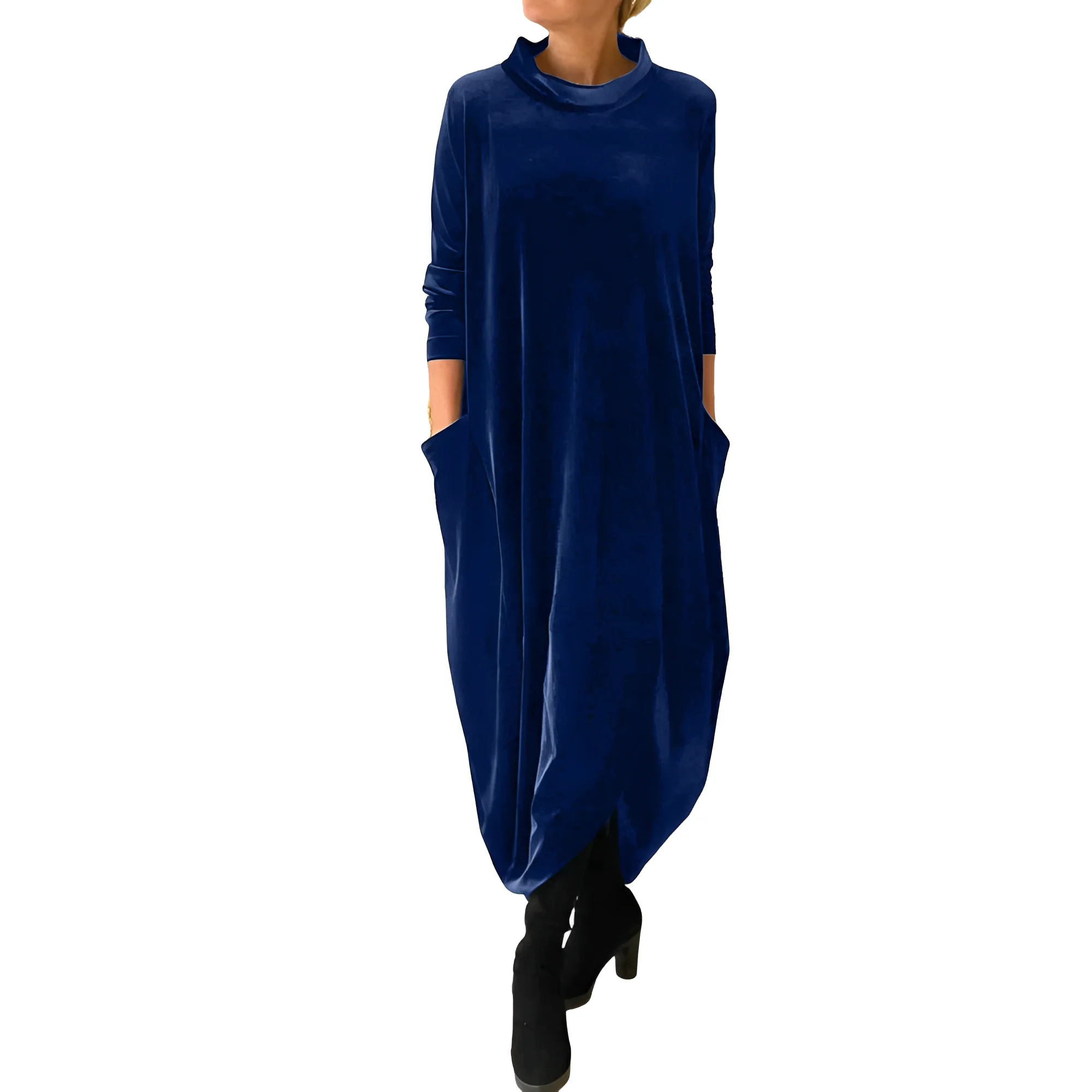 Roxanne - Robe longue chic en velours avec poches pour femmes – Image 2