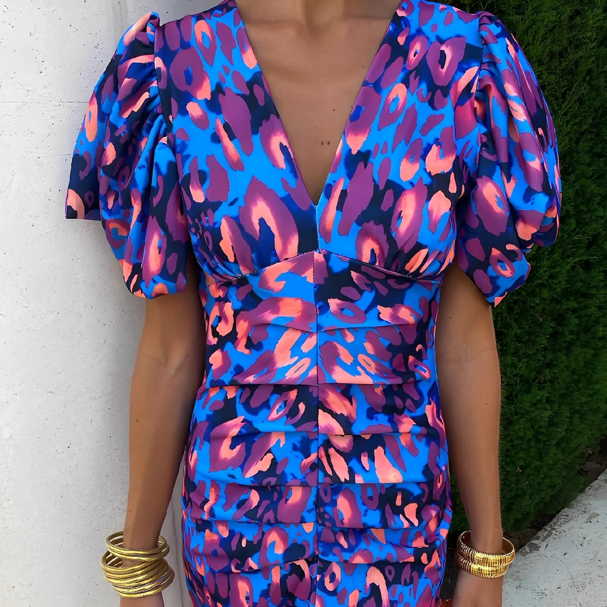 Gaëlle - Robe colorée à manches plissées pour femme – Image 3