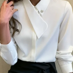 Reamina - Blouse femme haut de gamme avec col asymétrique
