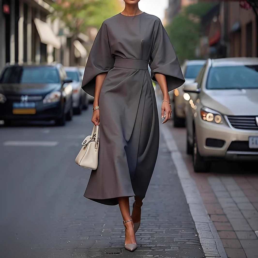 Élise - Robe élégante à manches lanternes et ceinture pour femmes – Image 8