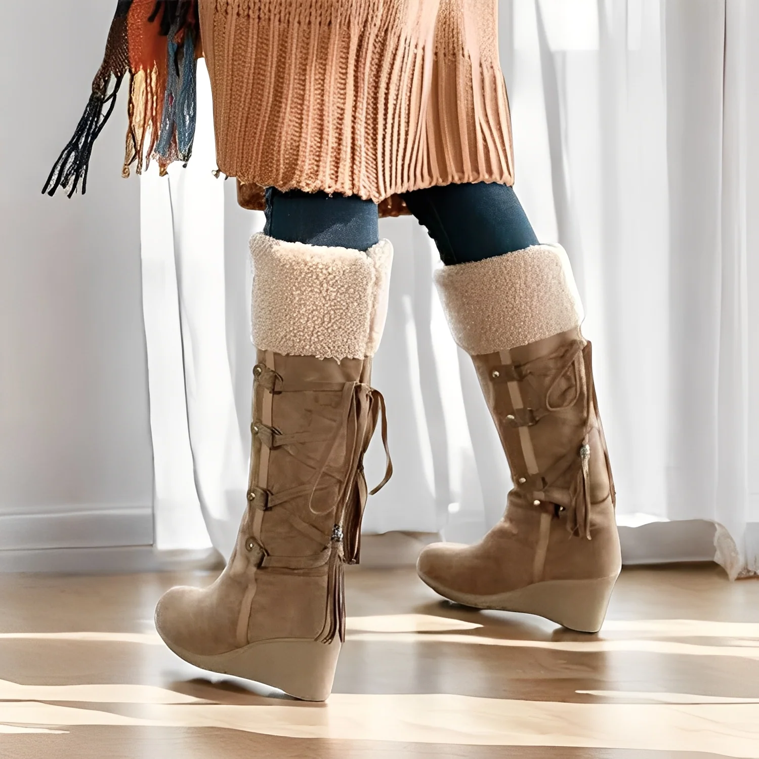 Maria - Chaussures chic avec talons compensés et intérieur en fourrure pour femmes – Image 2