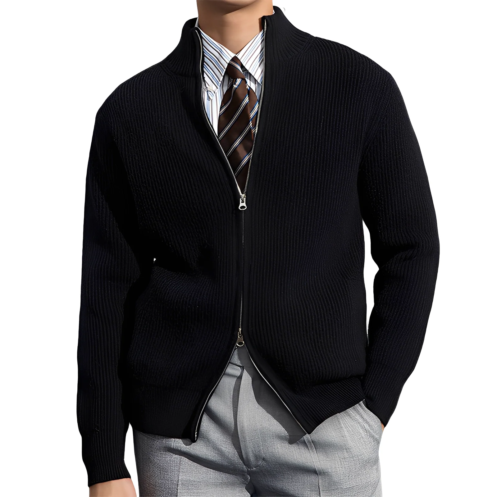 Mark - Veste en maille chaude et traditionnelle avec motif côtelé pour hommes – Image 3