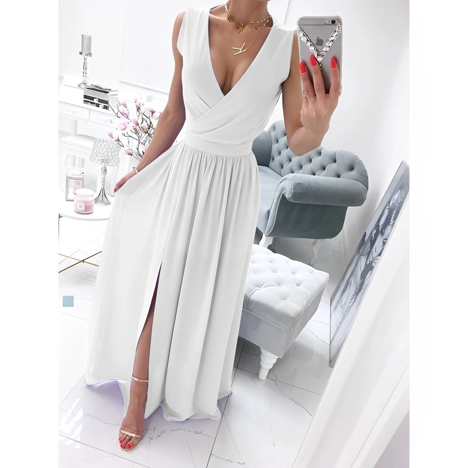 Robe en lin pour femmes, sans manches – Image 5