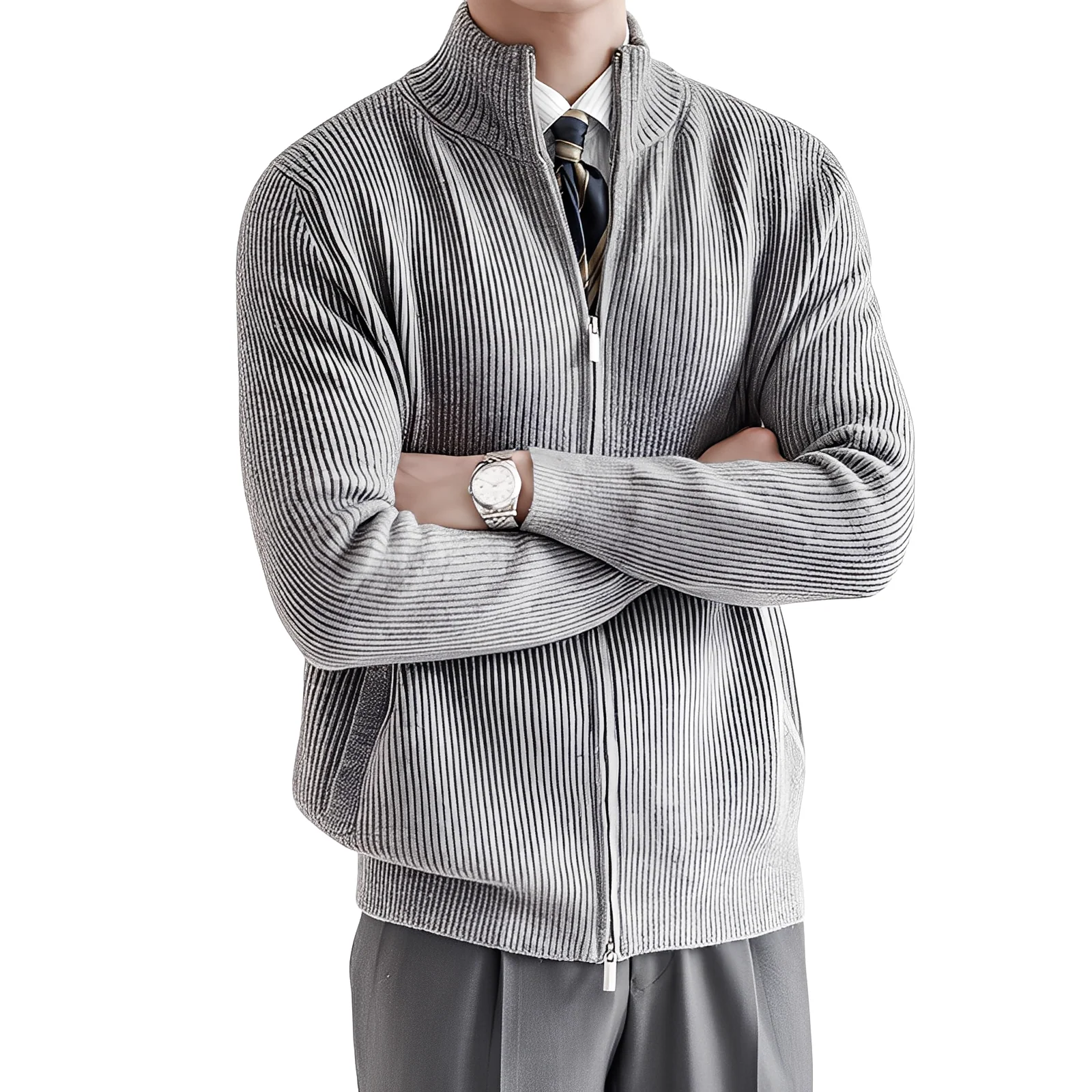 Mark - Veste en maille chaude et traditionnelle avec motif côtelé pour hommes – Image 2