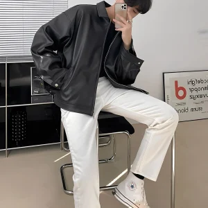 Russell - Blouson aviateur en cuir pour hommes, style oversize