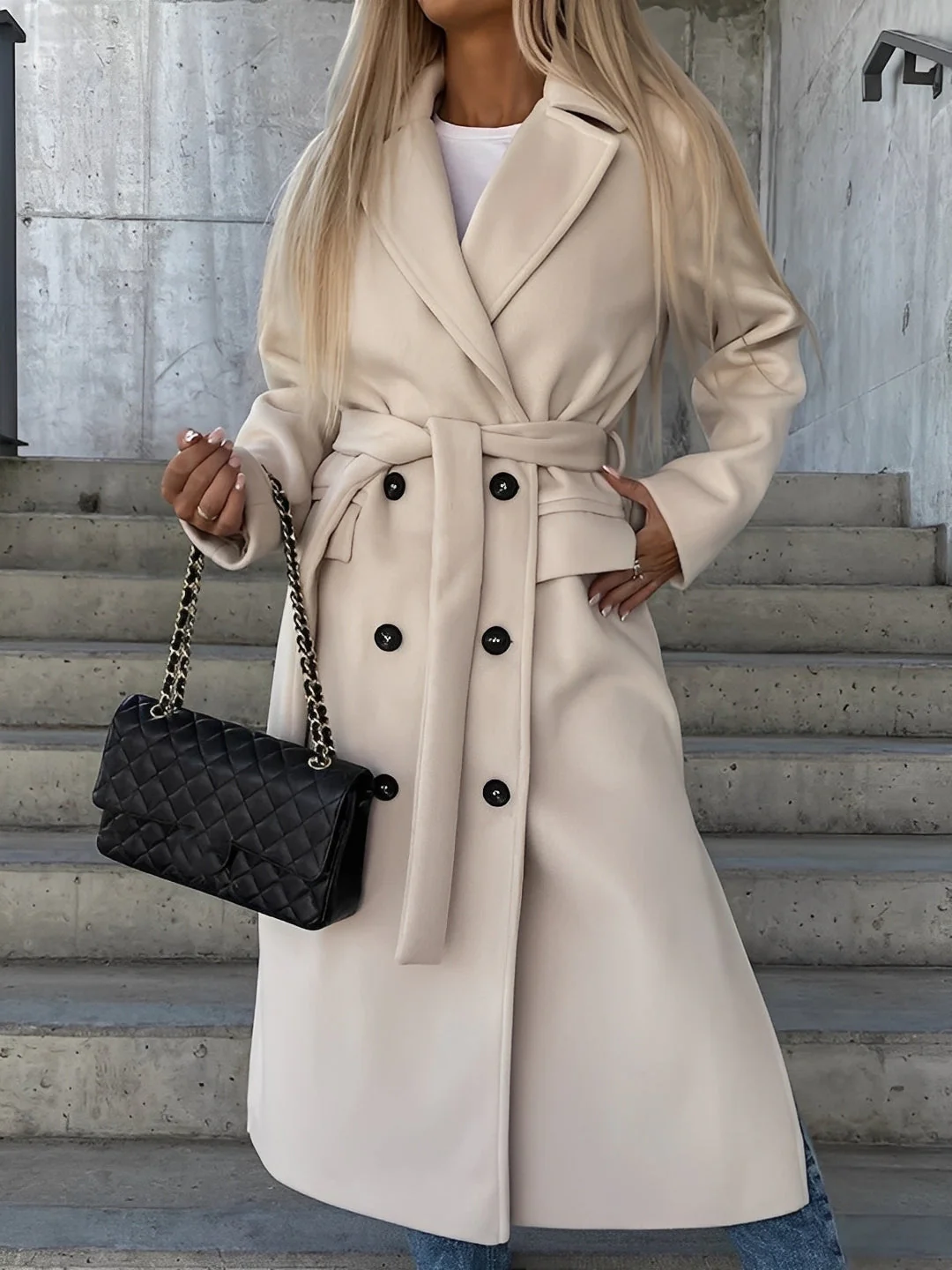 Evelyn - Manteau croisé chic avec long col pour femmes