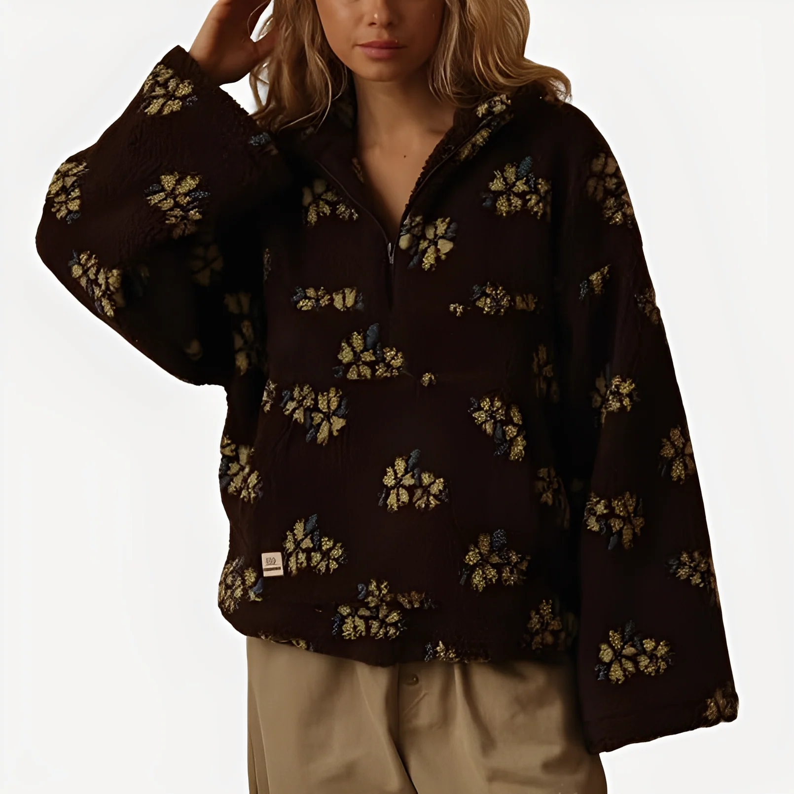 Elizabeth - Pull Sherpa chic à motif floral pour femmes – Image 3