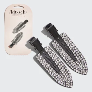 Metal Rhinestone Creaseless Clips 2pc Set- Hematite