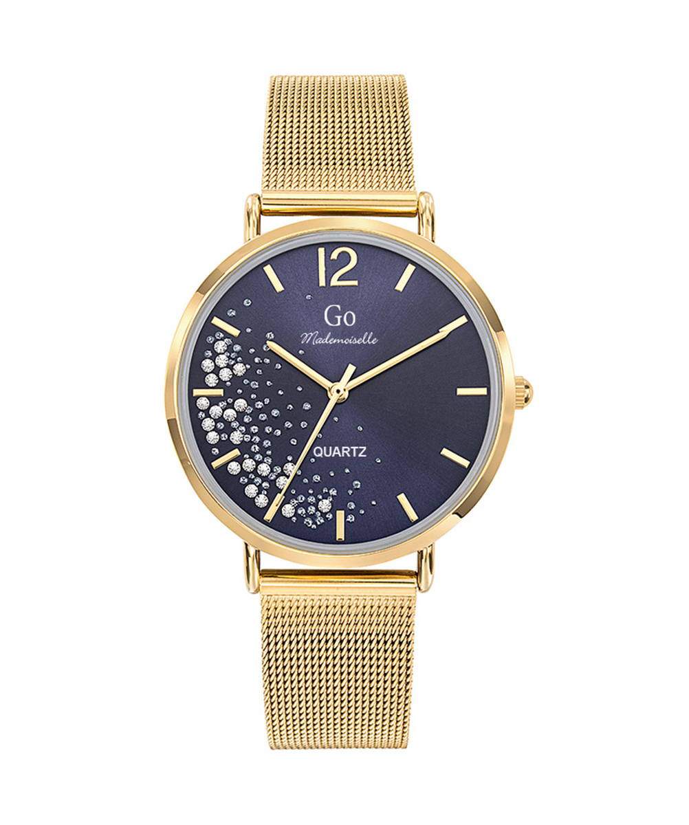 MONTRE GO MADEMOISELLE ACIER DORÉ MILANAIS CADRAN BLEU