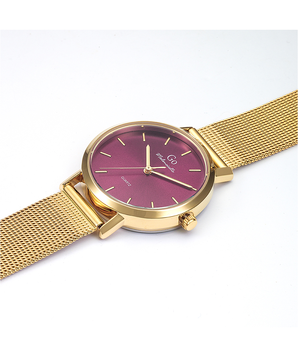 MONTRE GO MADEMOISELLE MÉTAL DORÉ CADRAN BORDEAUX – Image 2