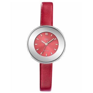 MONTRE GO MADEMOISELLE CUIR ROUGE BOITIER ROND ACIER GRIS