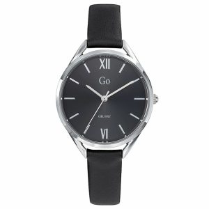 MONTRE GO MADEMOISELLE CUIR NOIR BOITIER ROND ACIER GRIS