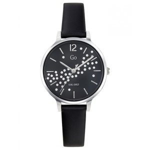 MONTRE GO MADEMOISELLE CUIR NOIR BOITIER ROND ACIER GRIS