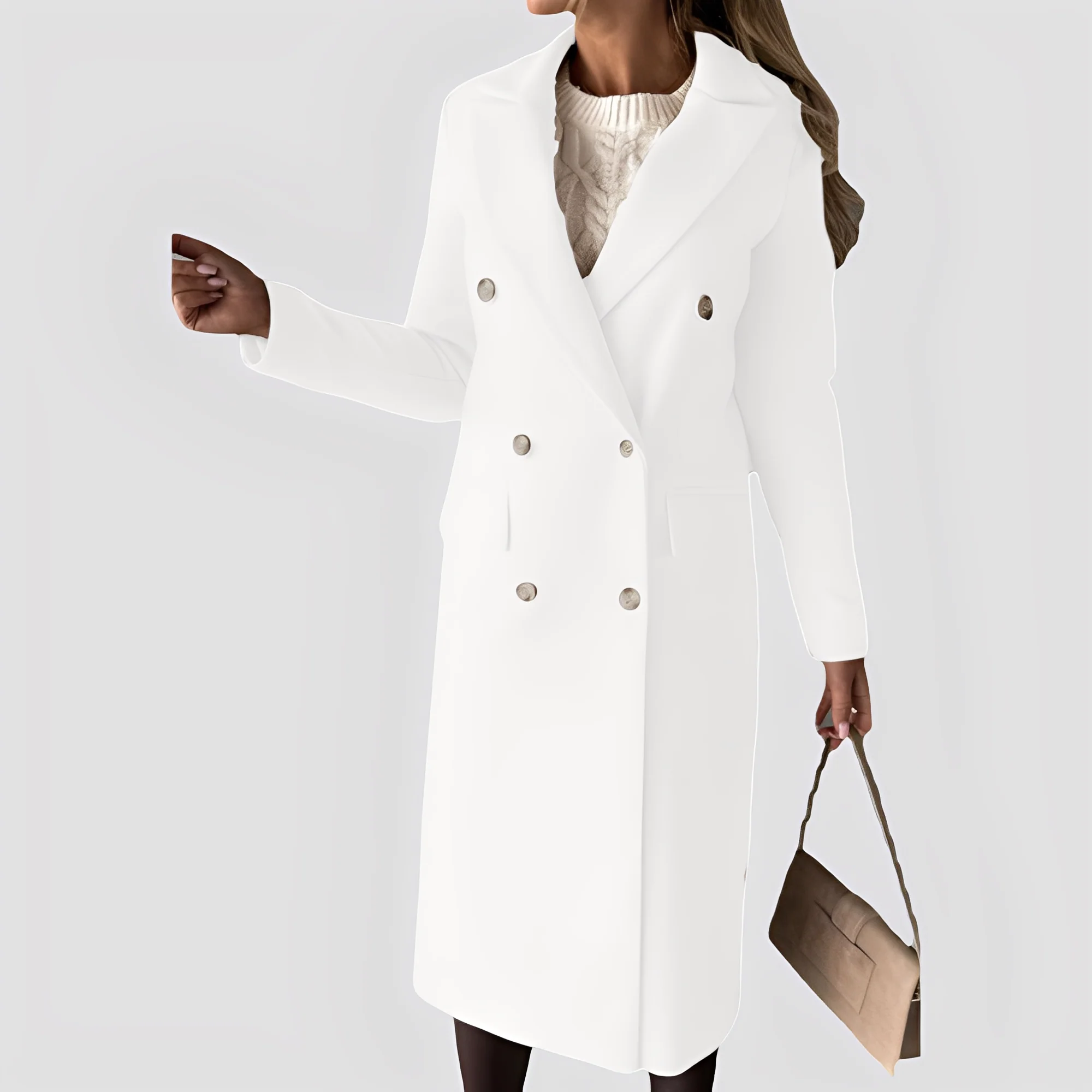 Jasmin - Long manteau chic pour femmes avec double boutonnage – Image 4