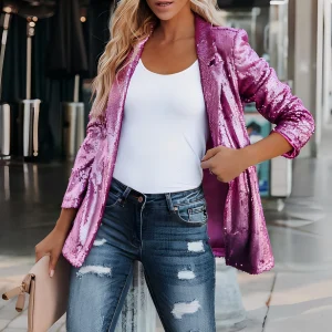 Abigaëlle - Blazer à revers avec paillettes pour femme