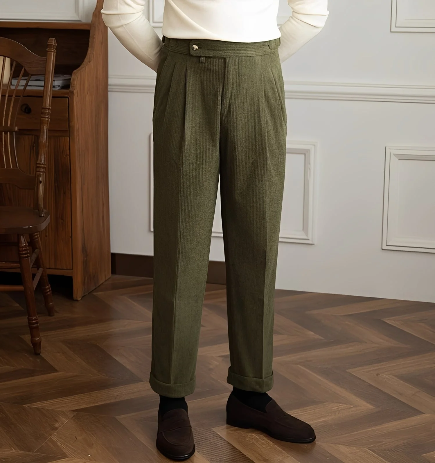 Keaton - Pantalon moderne pour hommes en velours côtelé à taille haute – Image 3