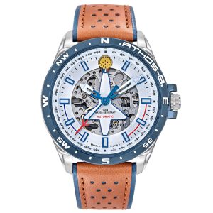 MONTRE PATROUILLE DE FRANCE ATHOS 8 ARGENTÉ CUIR MARRON