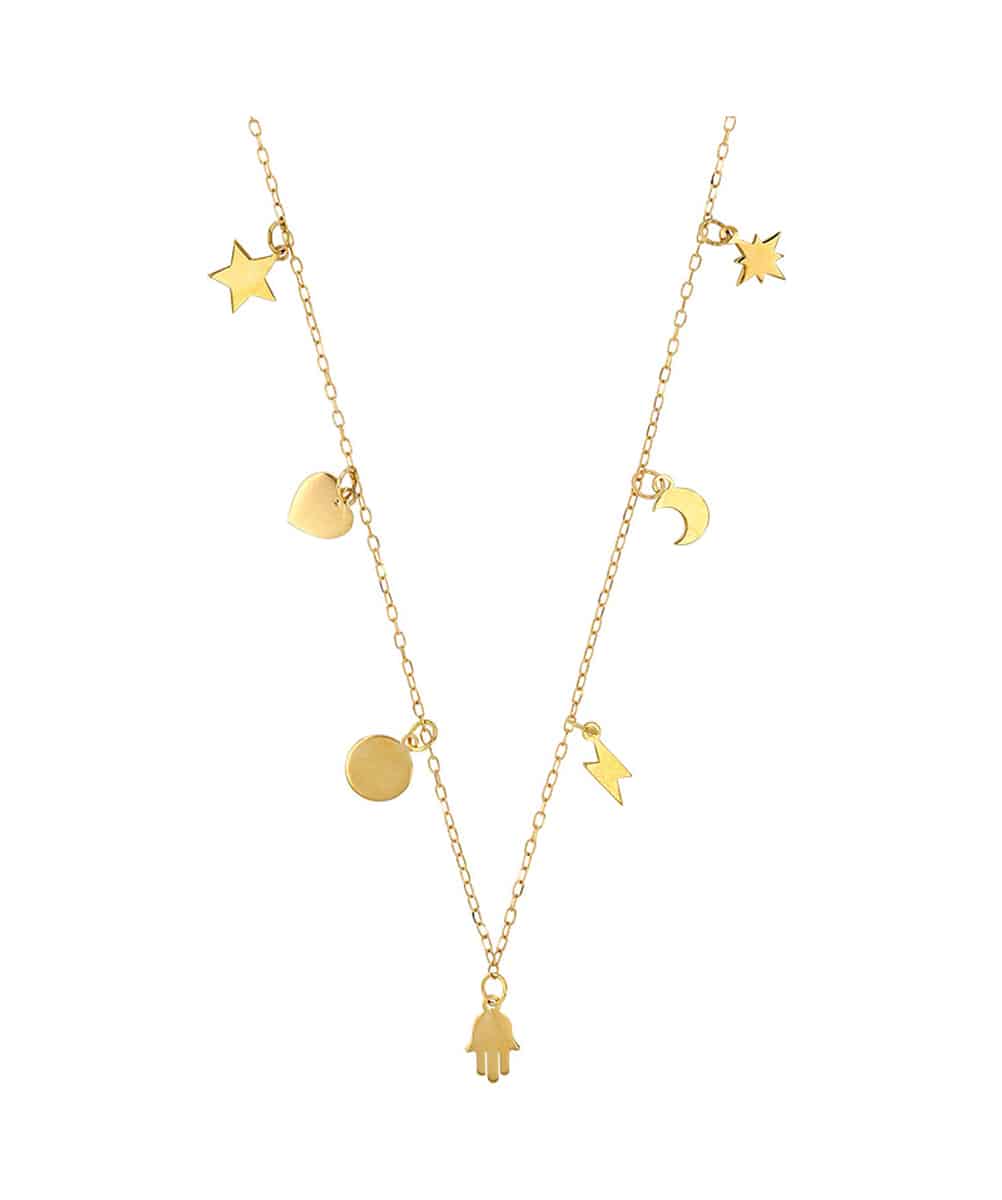 COLLIER CLARELLE À PAMPILLES MAIN DE FATMA, ÉTOILES, LUNES