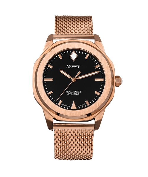 MONTRE NAPPEY RENAISSANCE ROSE GOLD AND BLACK MILANESE