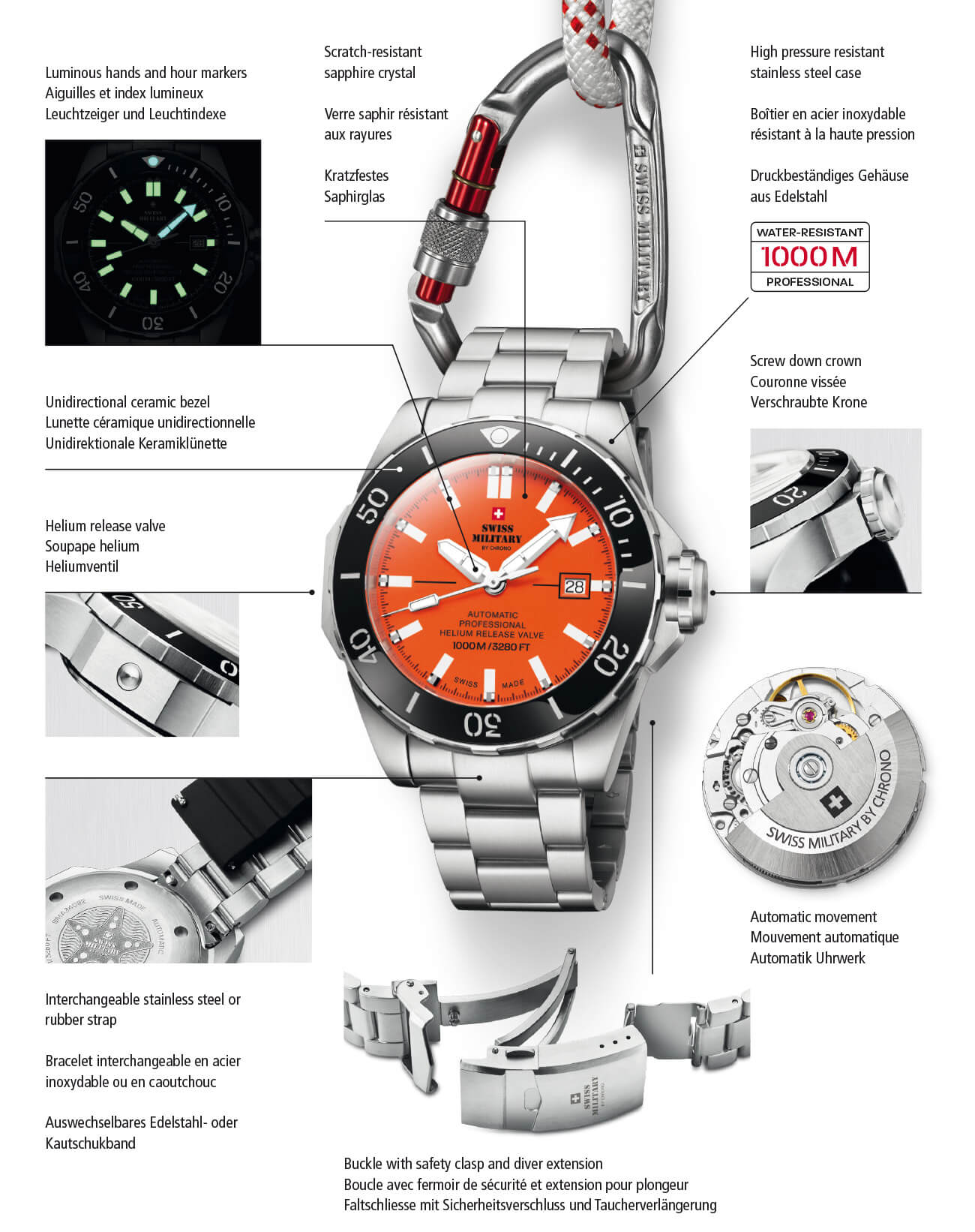 MONTRE SWISS MILITARY AUTOMATIC DIVE WATCH 1000M – Image 7
