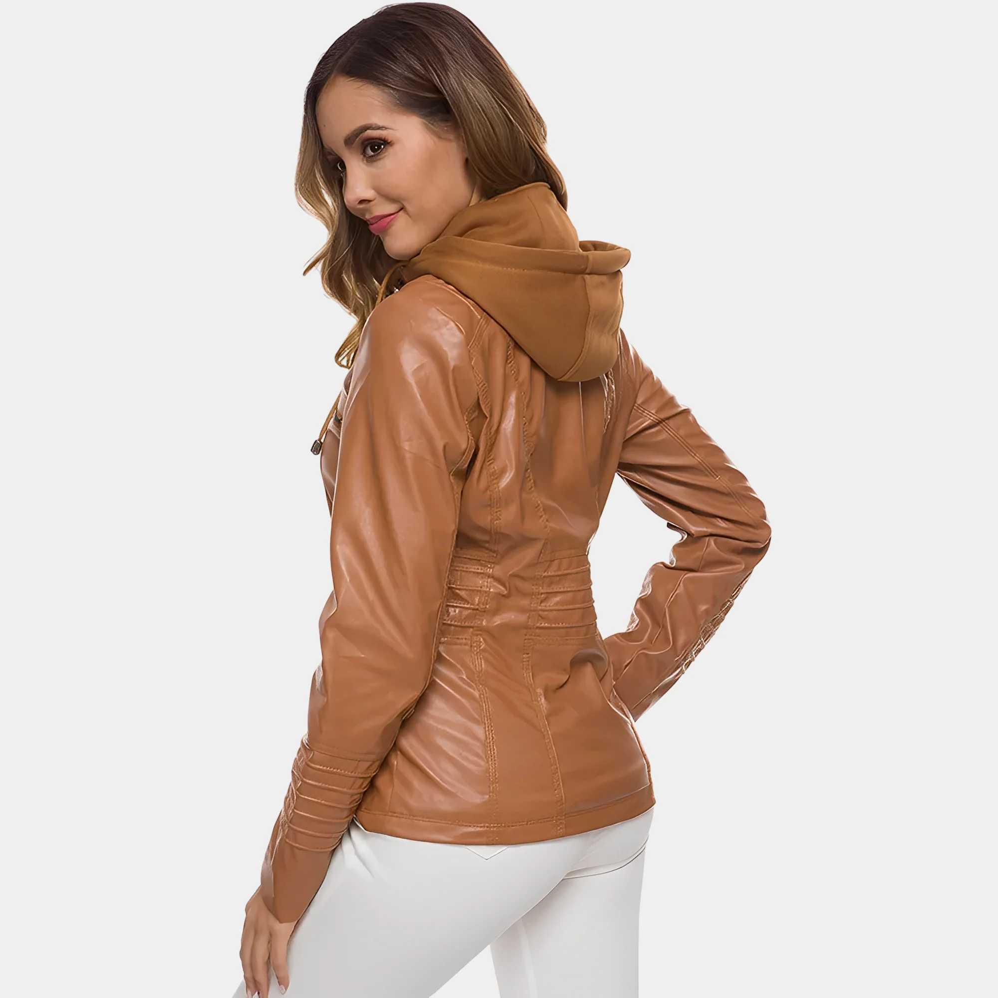 Jaylene - Veste imperméable et chic en cuir avec capuche pour femmes – Image 2