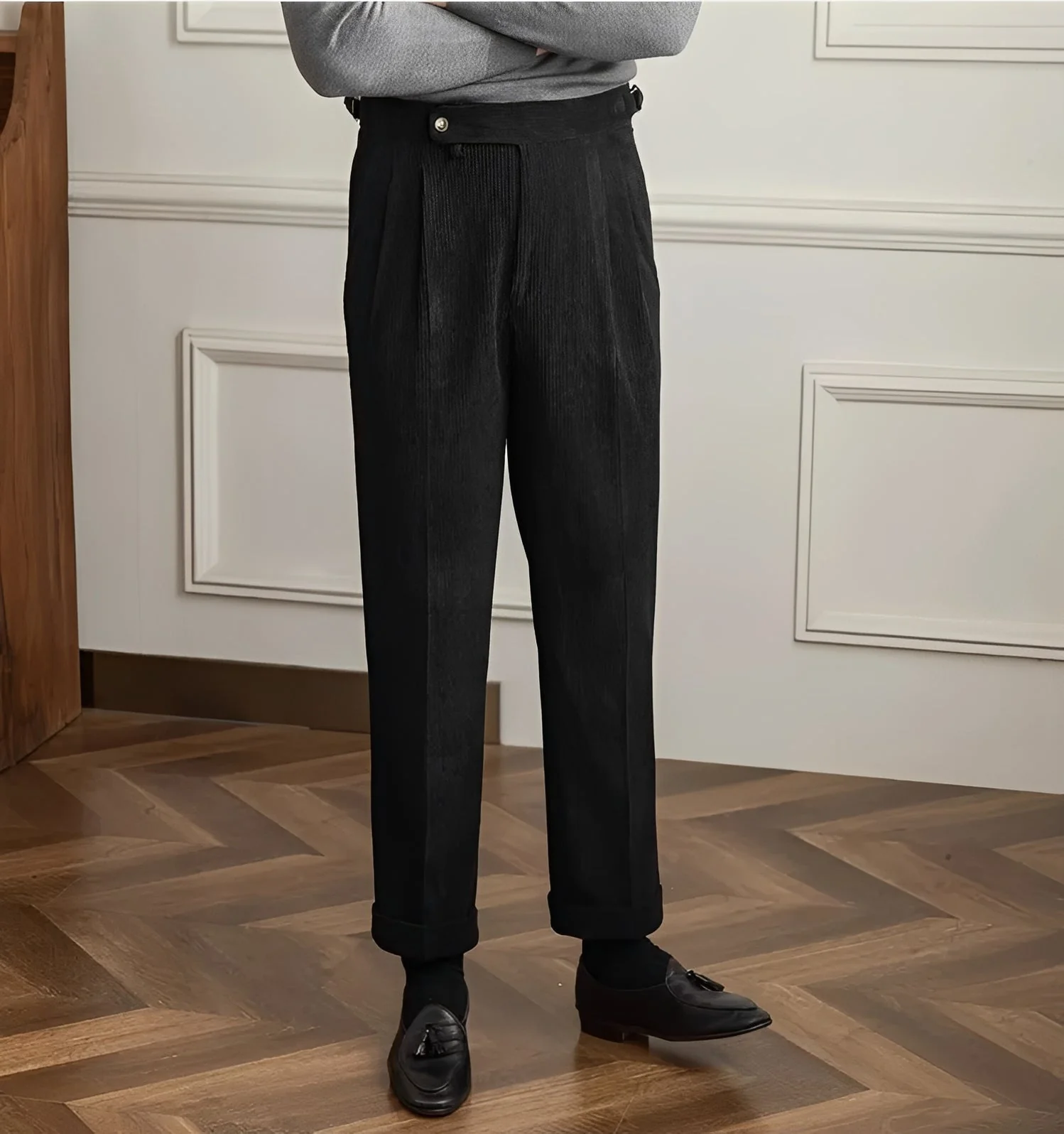 Keaton - Pantalon moderne pour hommes en velours côtelé à taille haute – Image 5