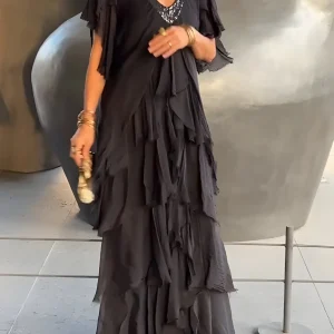 Riza - Robe fluide avec décolleté en V et plis