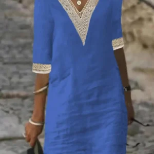 Arianne - Robe élégante en coton crocheté avec col en V