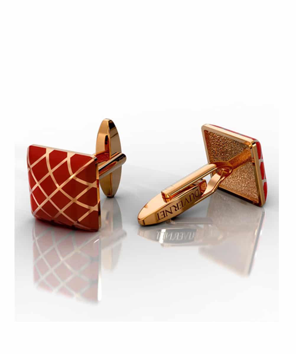 BOUTON DE MANCHETTE OR ROSE ROUGE